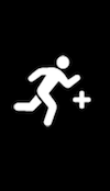 Stick figure of a person running with a plus sign to the right
